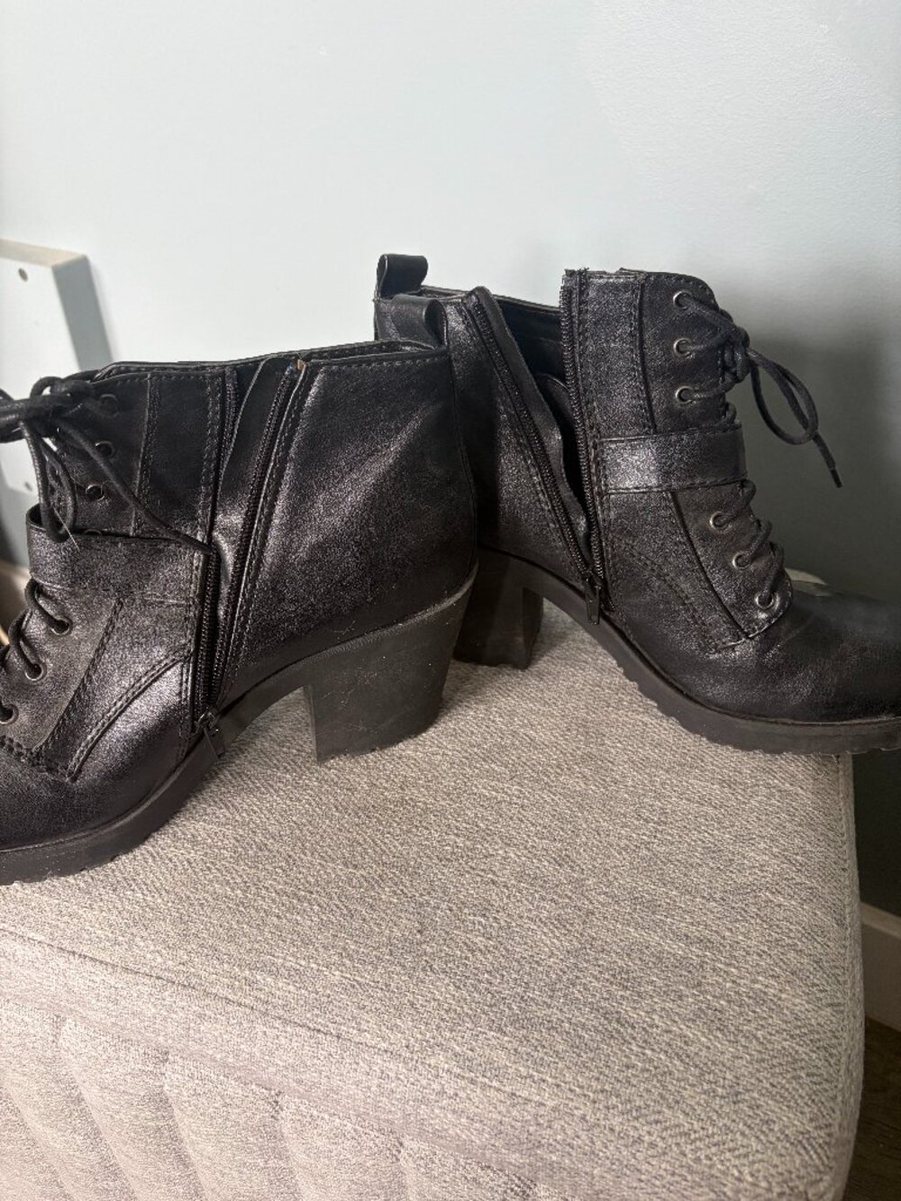 Size 11 Black Chunky High Heeled Ankle Boot